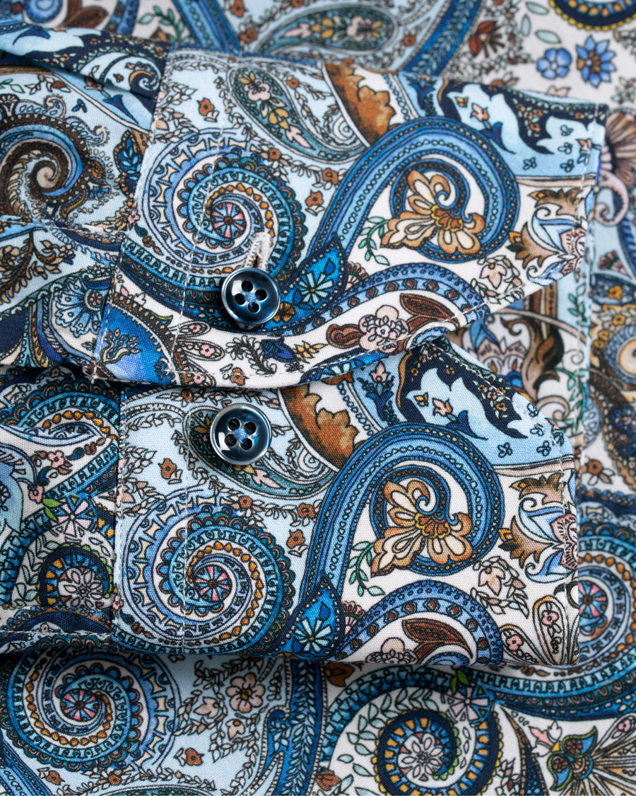 Heren | Overhemden | Stenströms | Slimline Printed Paisley Shirt White/Blue