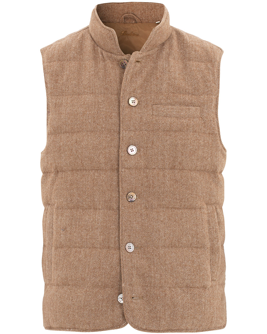 Homme | Manteaux Et Vestes | Stenströms | Quilted Herringbone Wool Vest Beige