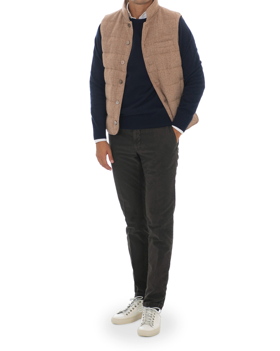 Homme | Manteaux Et Vestes | Stenströms | Quilted Herringbone Wool Vest Beige