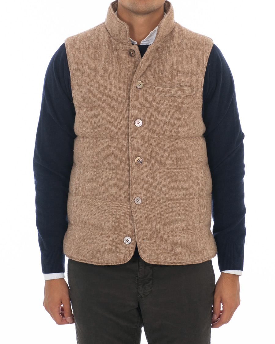 Homme | Manteaux Et Vestes | Stenströms | Quilted Herringbone Wool Vest Beige