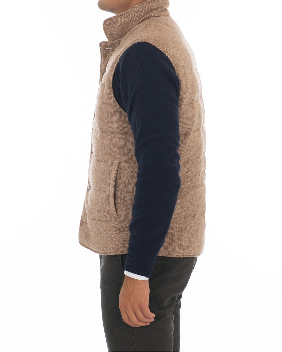 Homme | Manteaux Et Vestes | Stenströms | Quilted Herringbone Wool Vest Beige