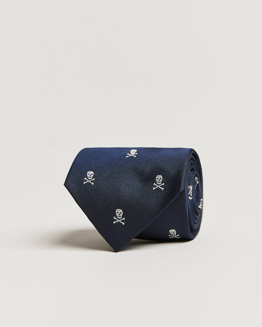Homme | Ralph Lauren Purple Label Embroidered Skull Silk Tie Navy | Ralph Lauren Purple Label | Embroidered Skull Silk Tie Navy