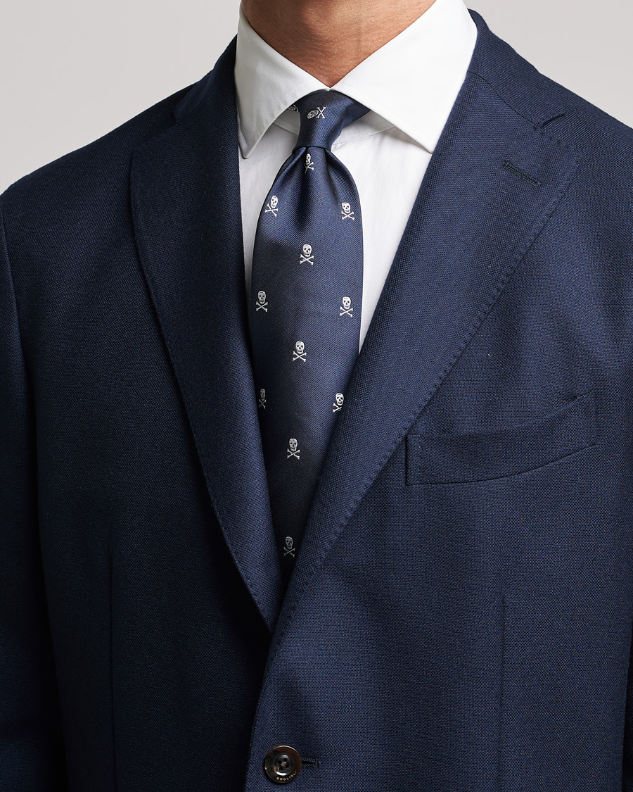 Homme | Ralph Lauren Purple Label Embroidered Skull Silk Tie Navy | Ralph Lauren Purple Label | Embroidered Skull Silk Tie Navy