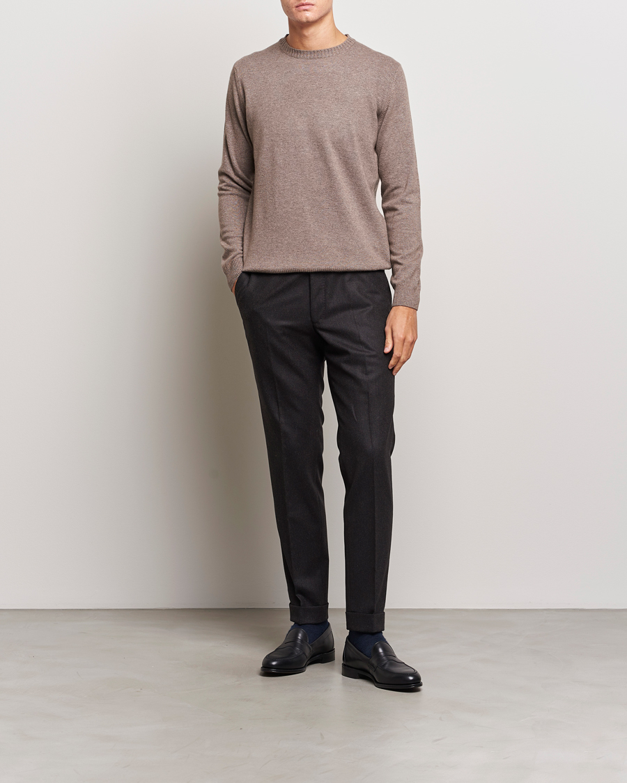 Homme | Pulls Et Tricots | Oscar Jacobson | Valter Wool/Cashmere Round Neck Light Brown