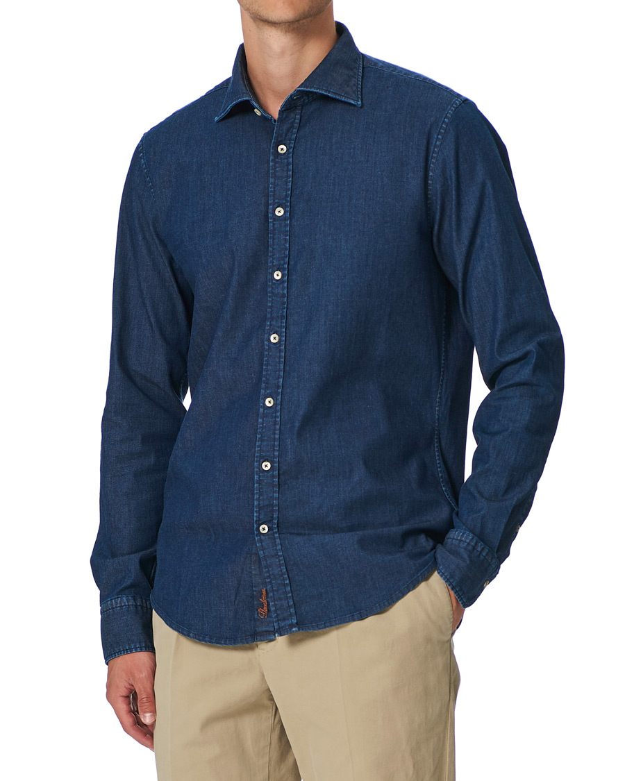 Homme | Chemises | Stenströms | Slimline Garment Washed Shirt Dark Denim