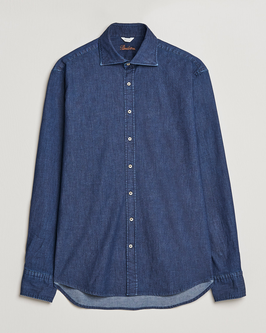 Homme | Chemises | Stenströms | Fitted Body Garment Washed Shirt Dark Denim