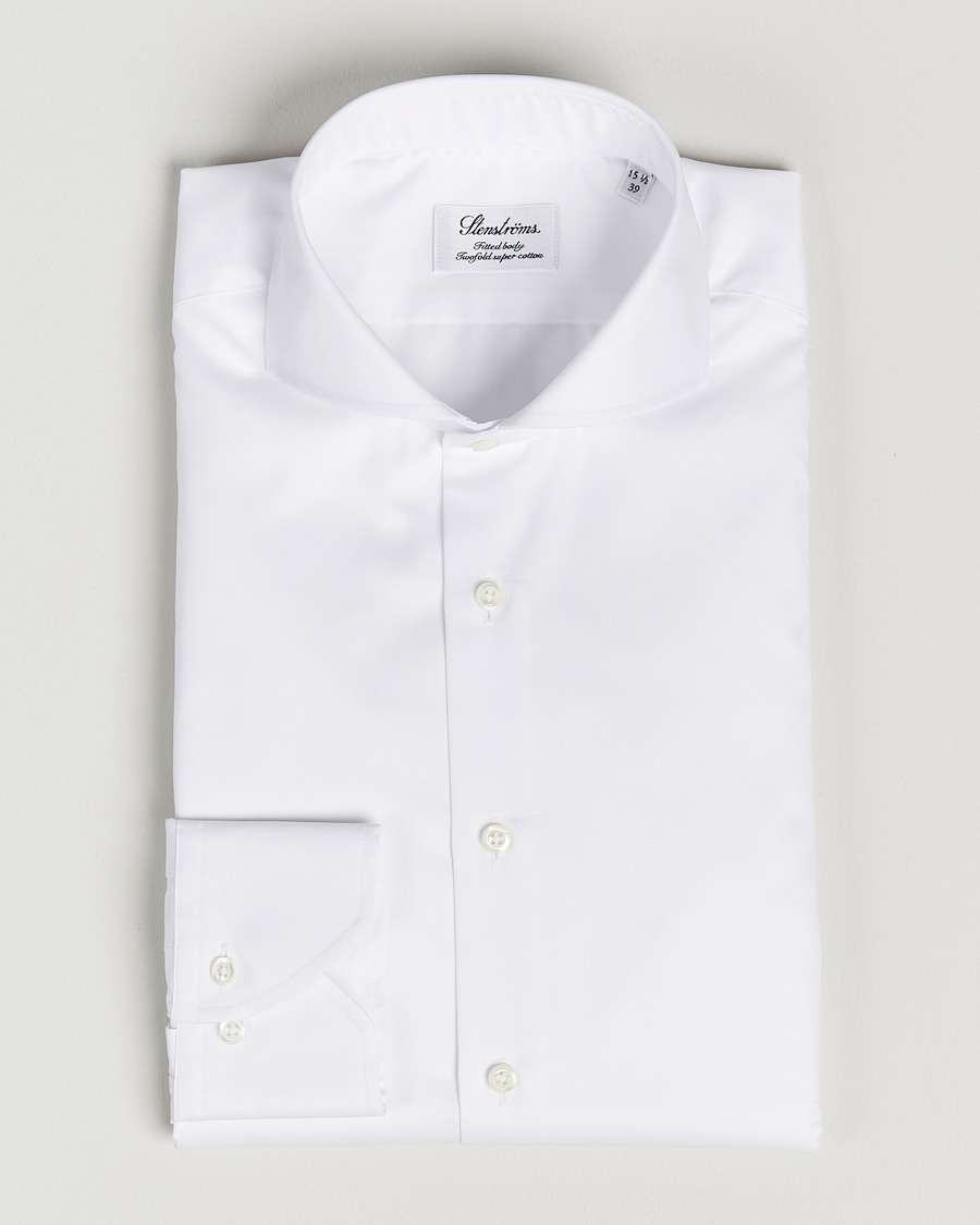 Heren | Overhemden | Stenströms | Fitted Body Extreme Cut Away Shirt White