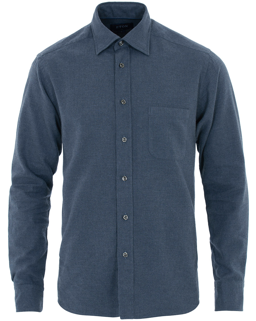 Heren | Overhemden | Eton | Slim Fit Flannel Button Under Shirt Mid Blue