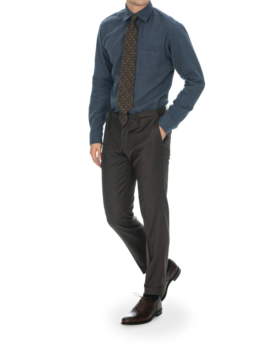 Heren | Overhemden | Eton | Slim Fit Flannel Button Under Shirt Mid Blue