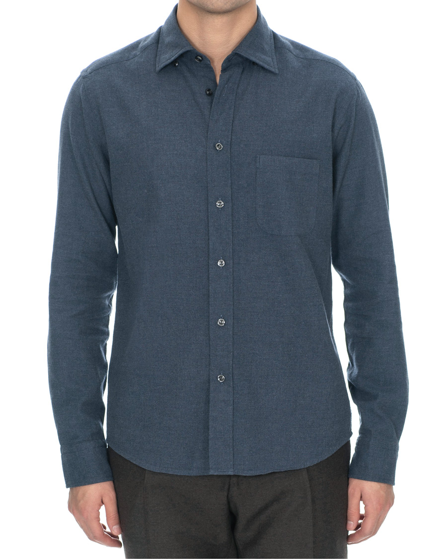 Heren | Overhemden | Eton | Slim Fit Flannel Button Under Shirt Mid Blue