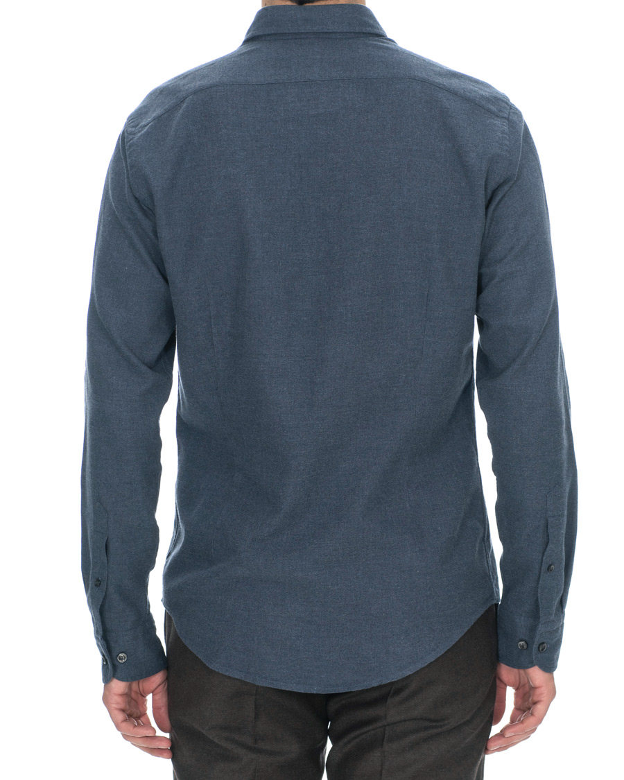 Heren | Overhemden | Eton | Slim Fit Flannel Button Under Shirt Mid Blue