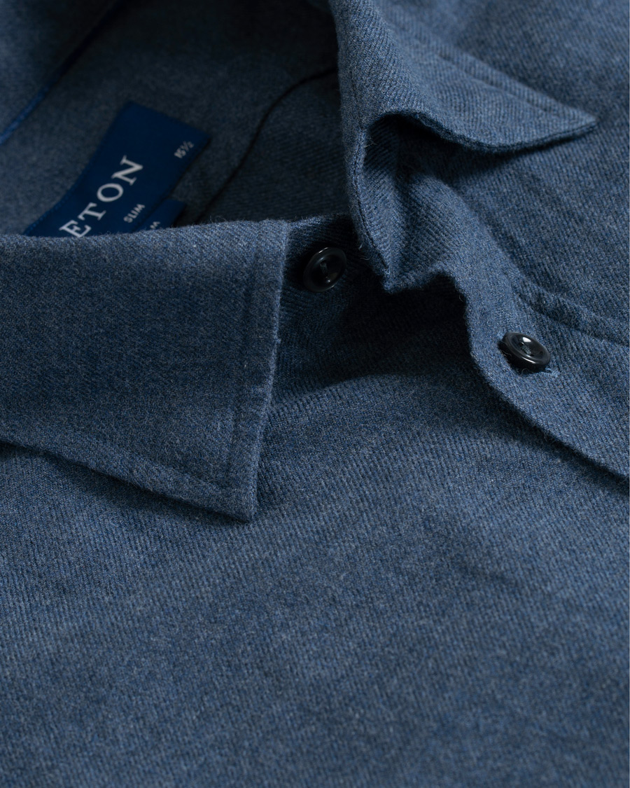 Heren | Overhemden | Eton | Slim Fit Flannel Button Under Shirt Mid Blue