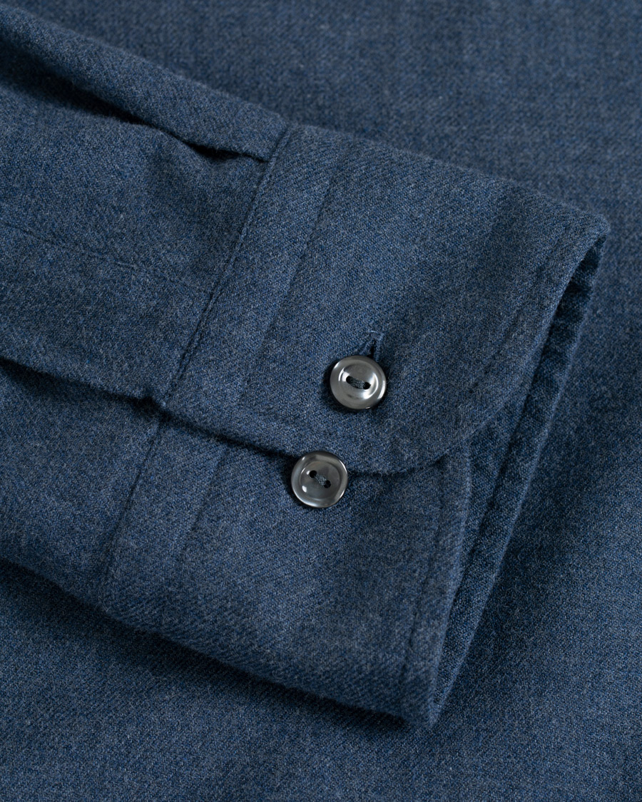 Heren | Overhemden | Eton | Slim Fit Flannel Button Under Shirt Mid Blue