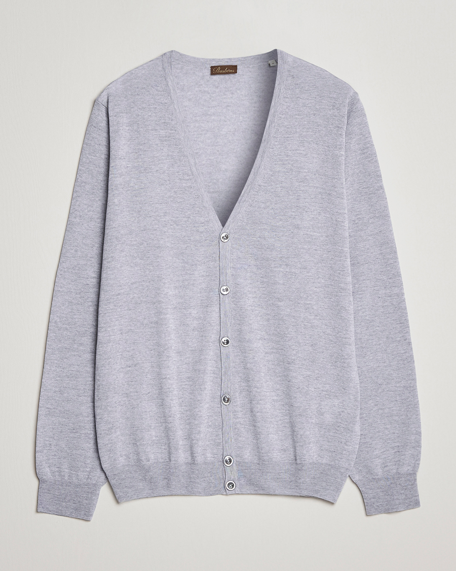 Heren | Truien | Stenströms | Merino Zegna Knitted Cardigan Light Grey