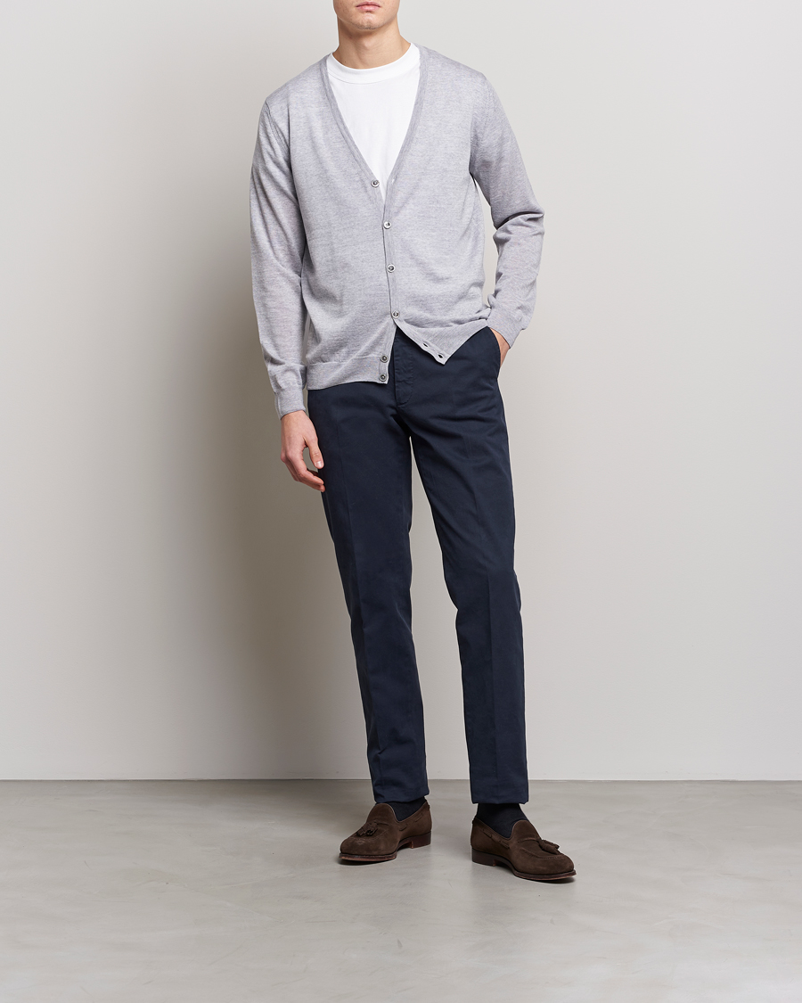 Heren | Truien | Stenströms | Merino Zegna Knitted Cardigan Light Grey