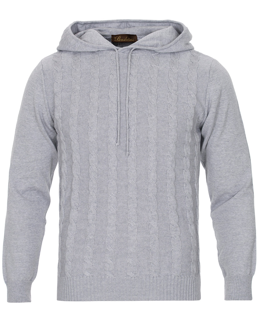 Heren | Truien | Stenströms | Merino Wool Cable Hoodie Grey