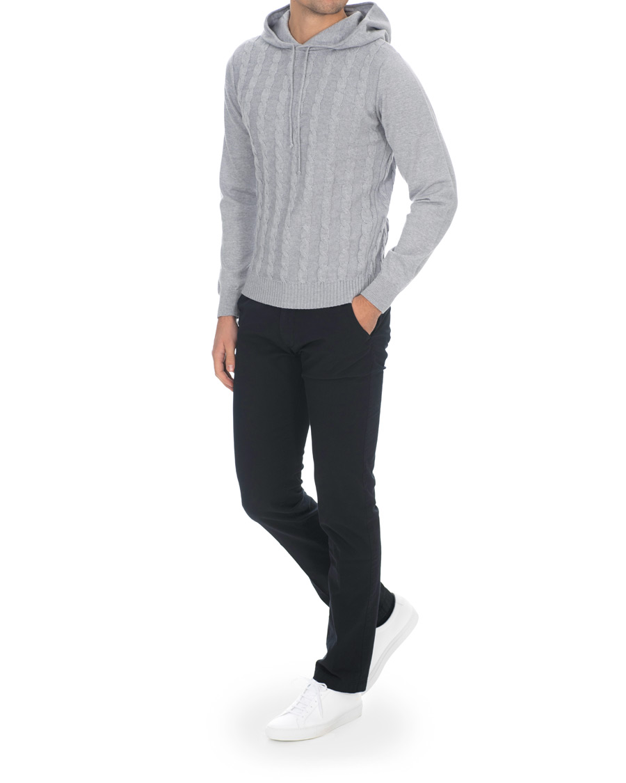 Heren | Truien | Stenströms | Merino Wool Cable Hoodie Grey