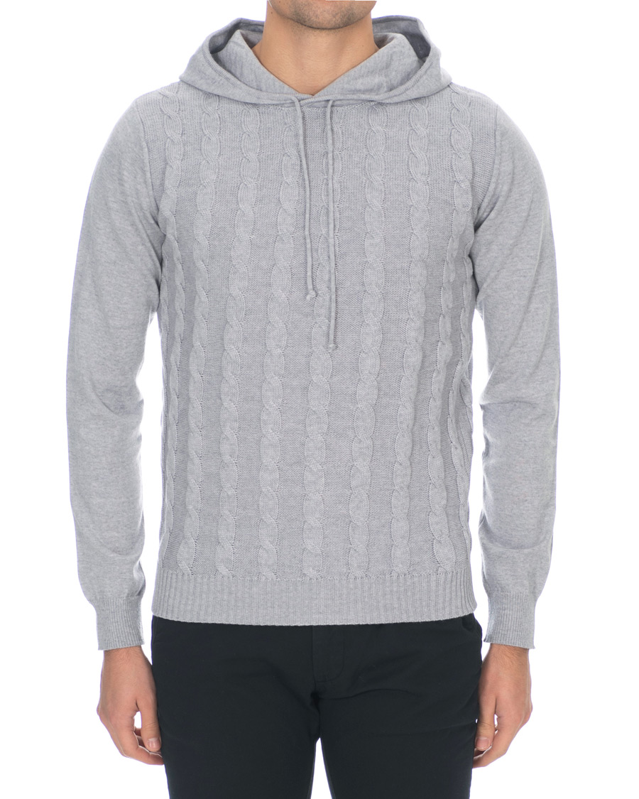 Heren | Truien | Stenströms | Merino Wool Cable Hoodie Grey