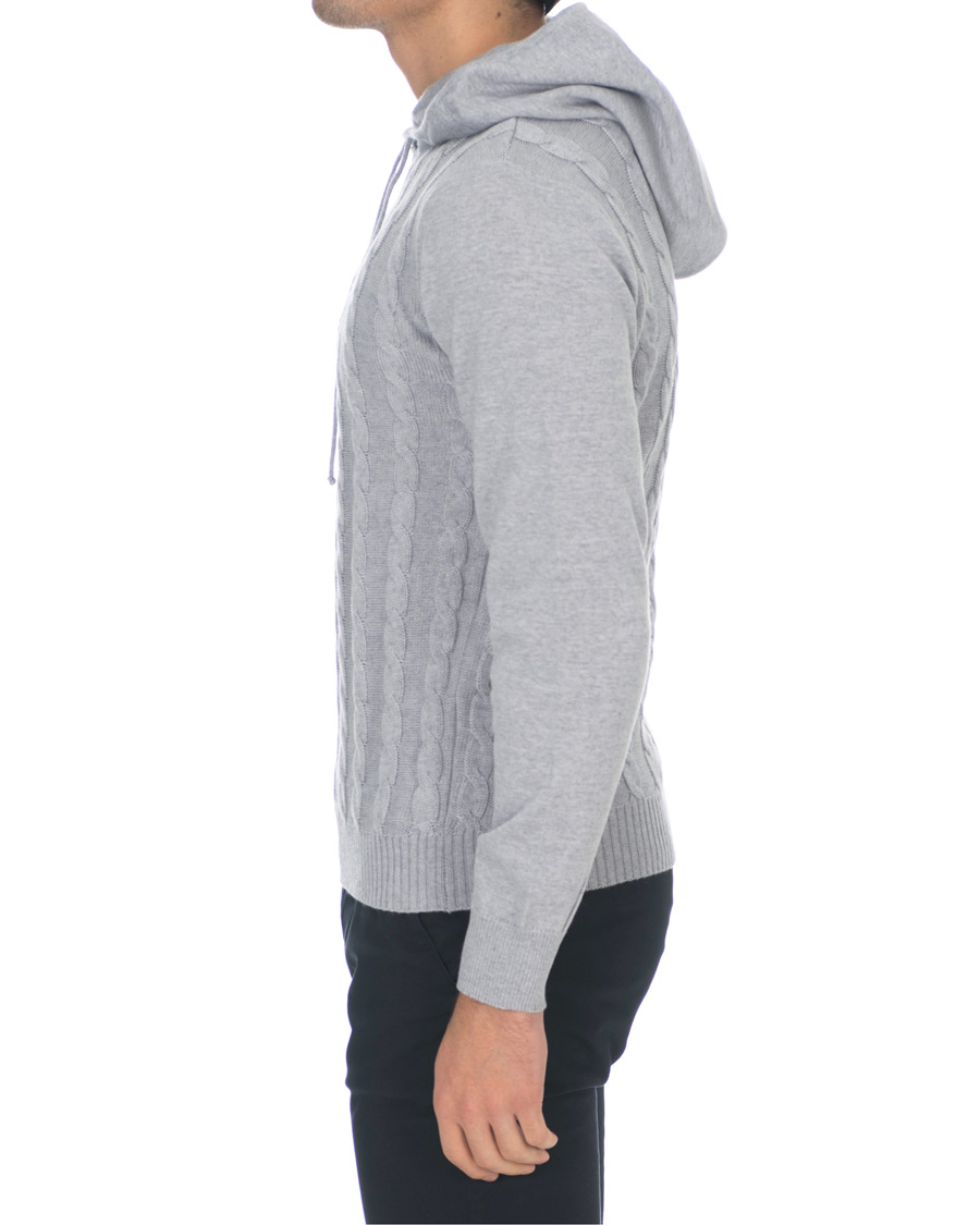 Heren | Truien | Stenströms | Merino Wool Cable Hoodie Grey