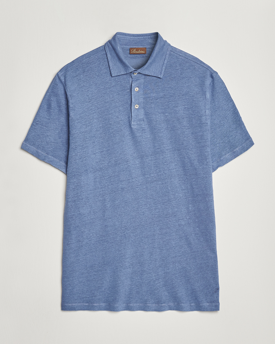Homme | Polos | Stenströms | Linen Polo Shirt Mid Blue