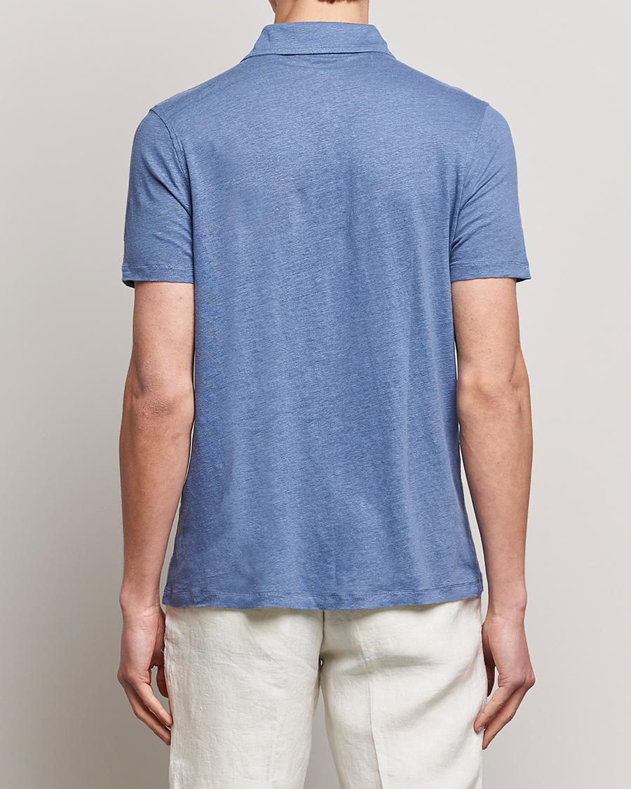 Homme | Polos | Stenströms | Linen Polo Shirt Mid Blue