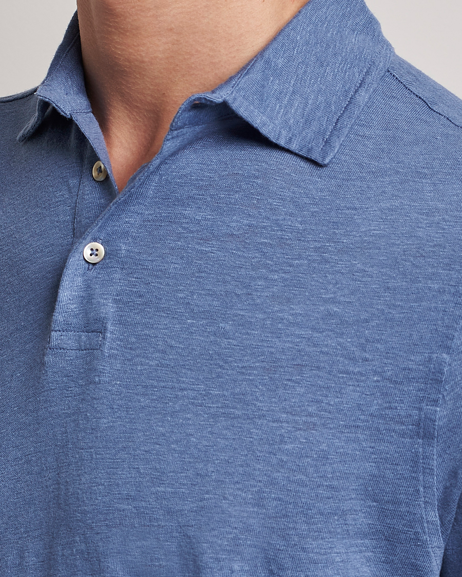 Homme | Polos | Stenströms | Linen Polo Shirt Mid Blue