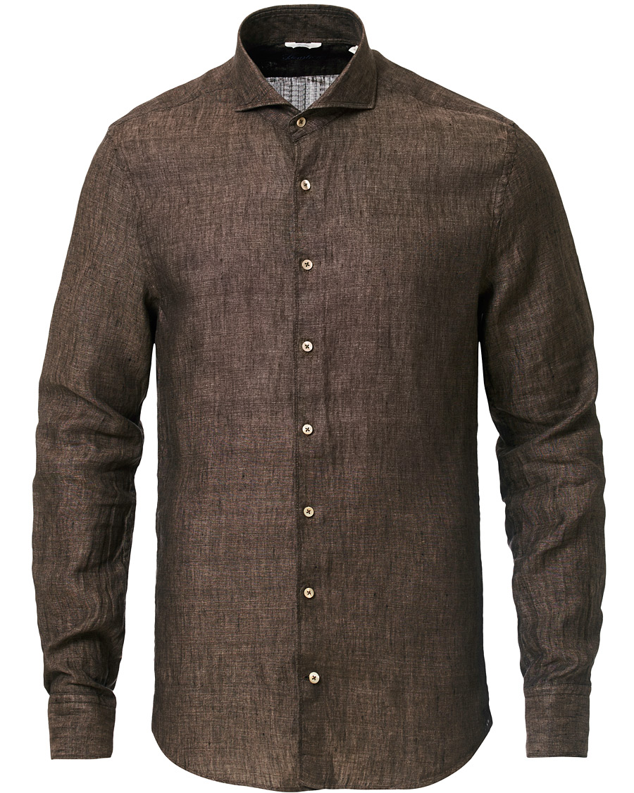 Homme | Chemises | Stenströms | Slimline Linen Cut Away Shirt Brown