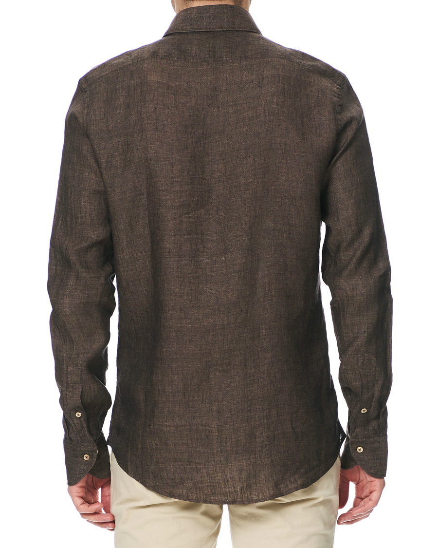 Homme | Chemises | Stenströms | Slimline Linen Cut Away Shirt Brown