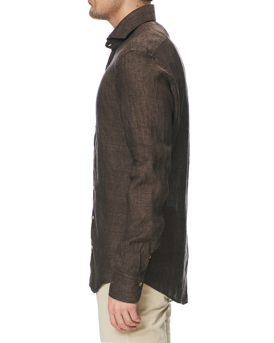 Homme | Chemises | Stenströms | Slimline Linen Cut Away Shirt Brown