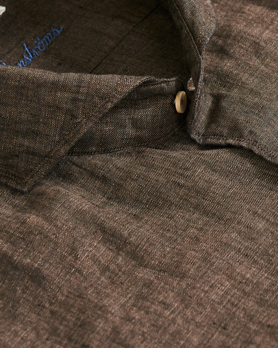 Homme | Chemises | Stenströms | Slimline Linen Cut Away Shirt Brown