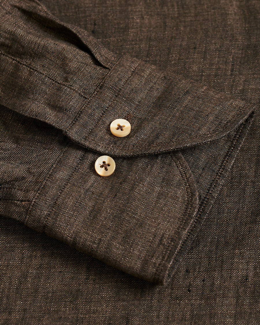 Homme | Chemises | Stenströms | Slimline Linen Cut Away Shirt Brown