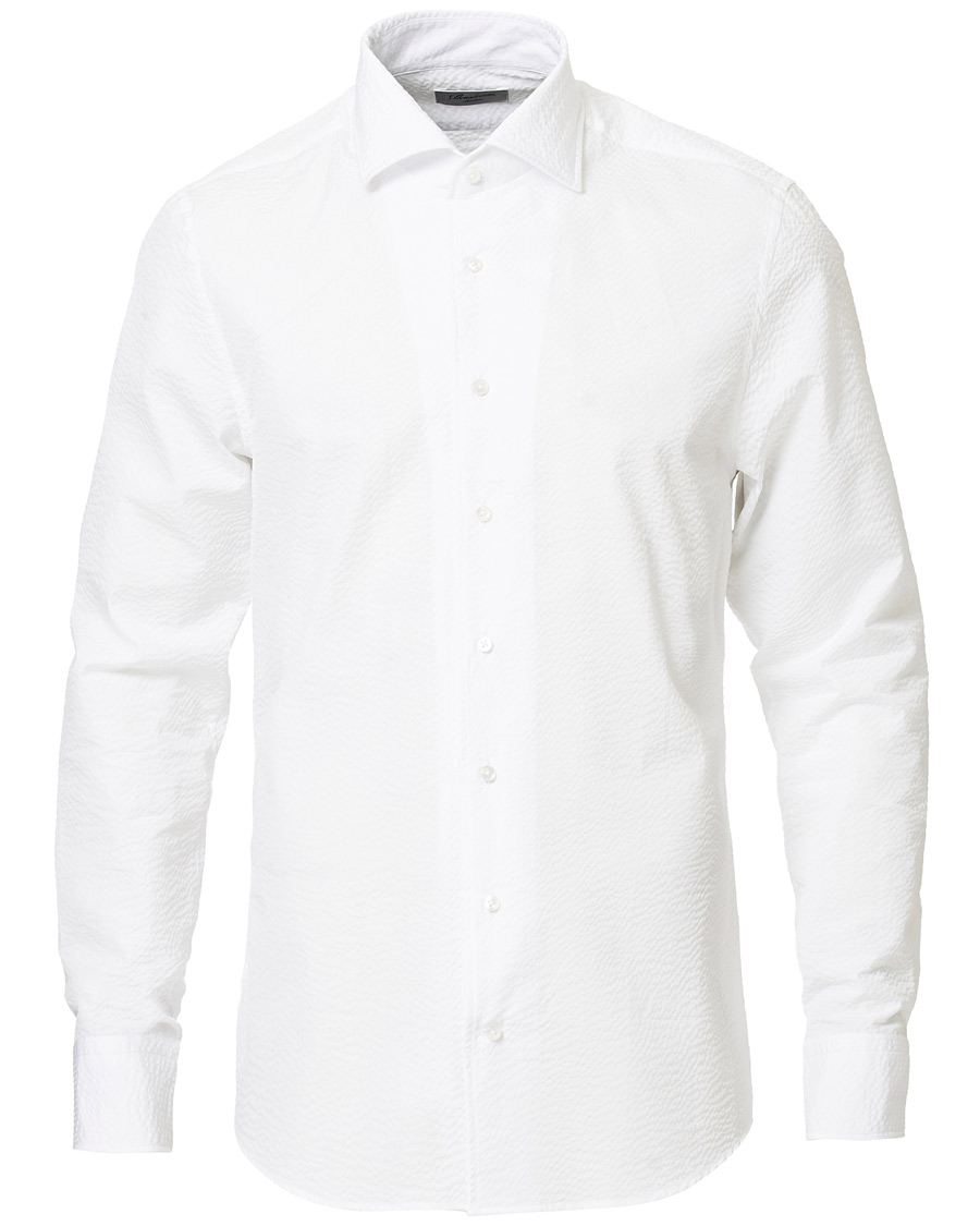 Heren | Overhemden | Stenströms | Slimline Seersucker One Piece Collar Shirt White