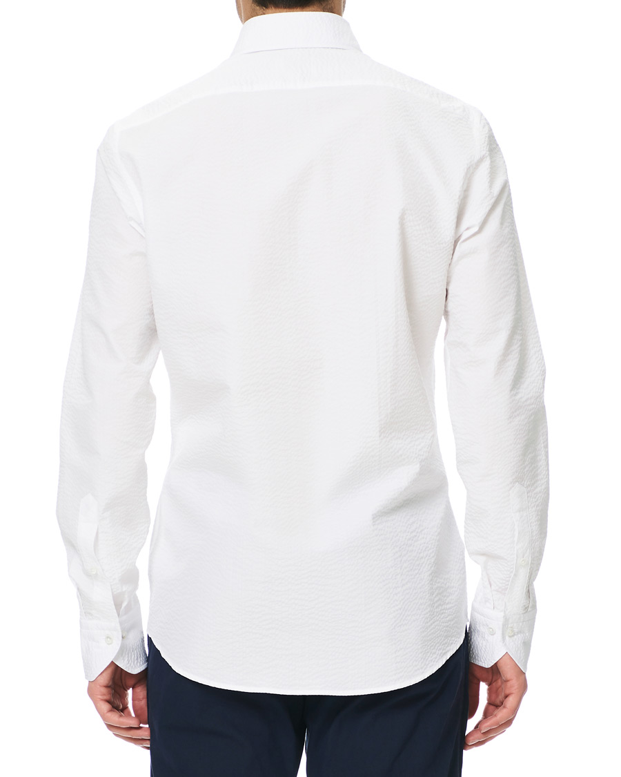 Heren | Overhemden | Stenströms | Slimline Seersucker One Piece Collar Shirt White