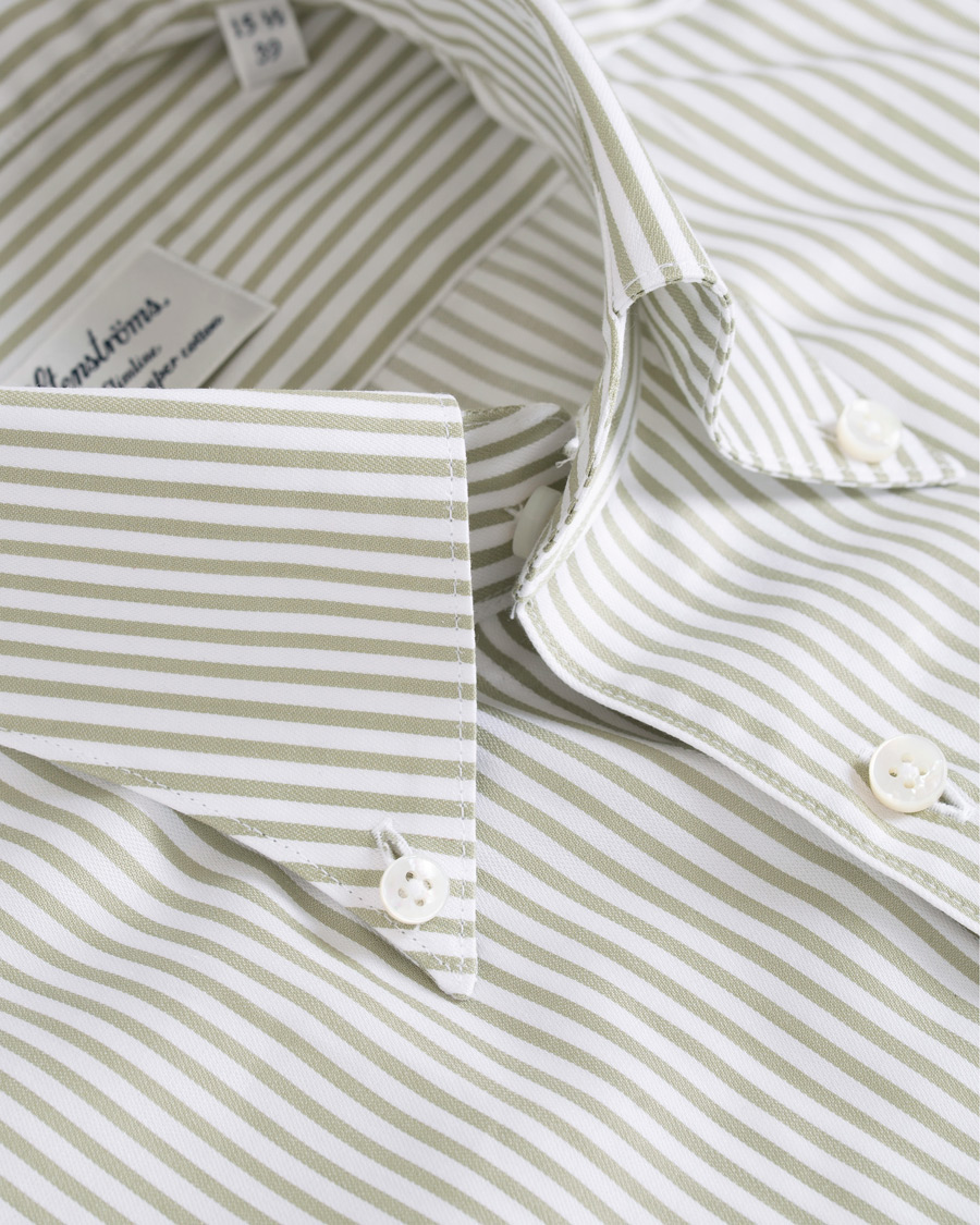 Homme | Chemises | Stenströms | Slimline Striped Twill Button Down Shirt Green