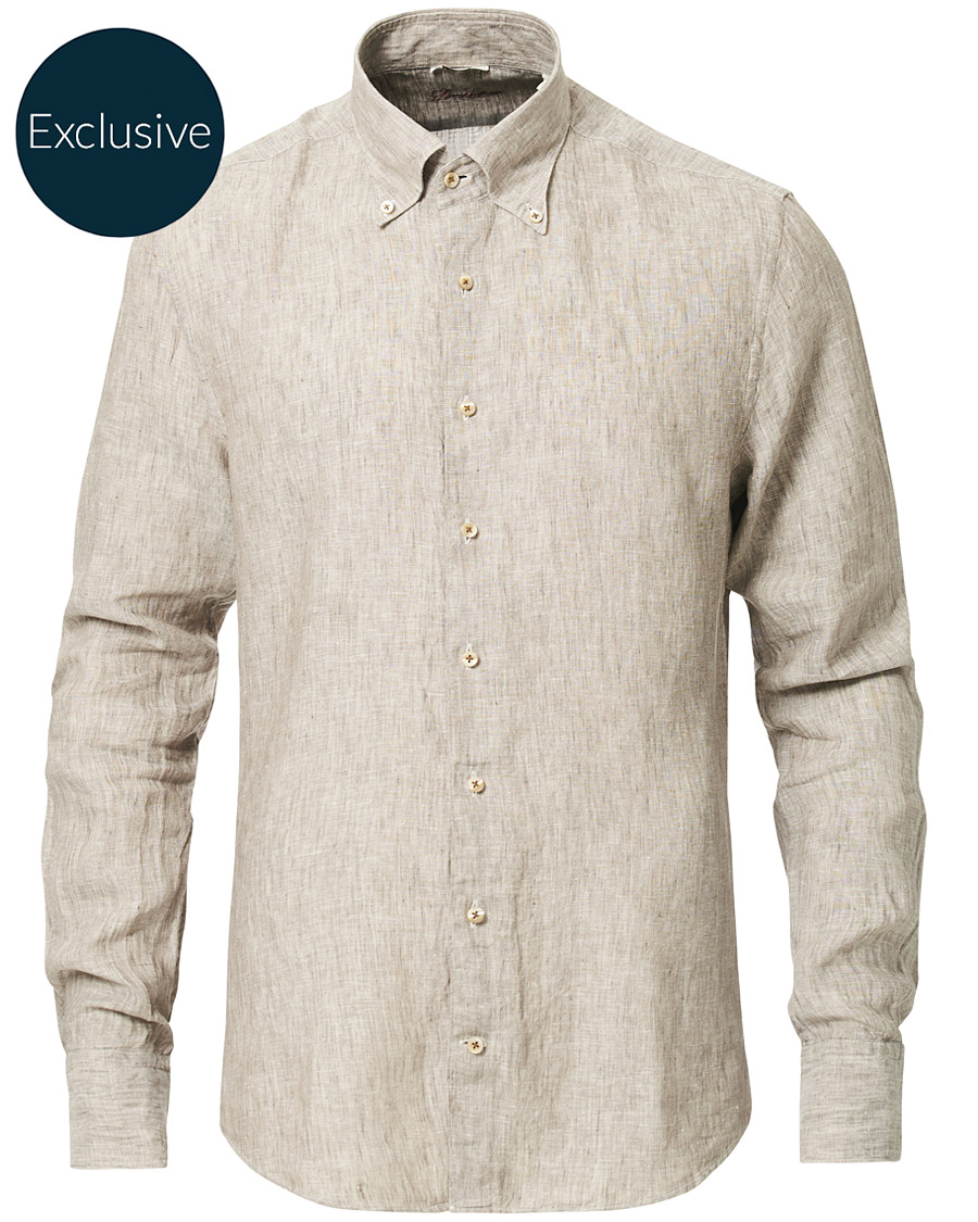 Homme | Chemises | Stenströms | Slimline Button Down Linen Shirt Beige