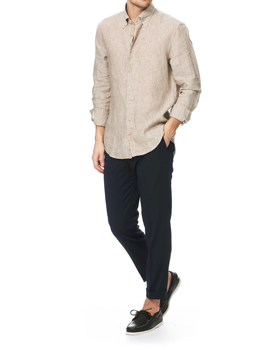 Homme | Chemises | Stenströms | Slimline Button Down Linen Shirt Beige