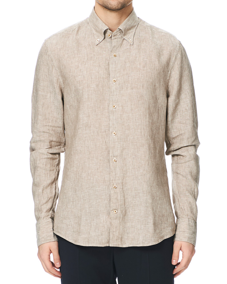 Homme | Chemises | Stenströms | Slimline Button Down Linen Shirt Beige