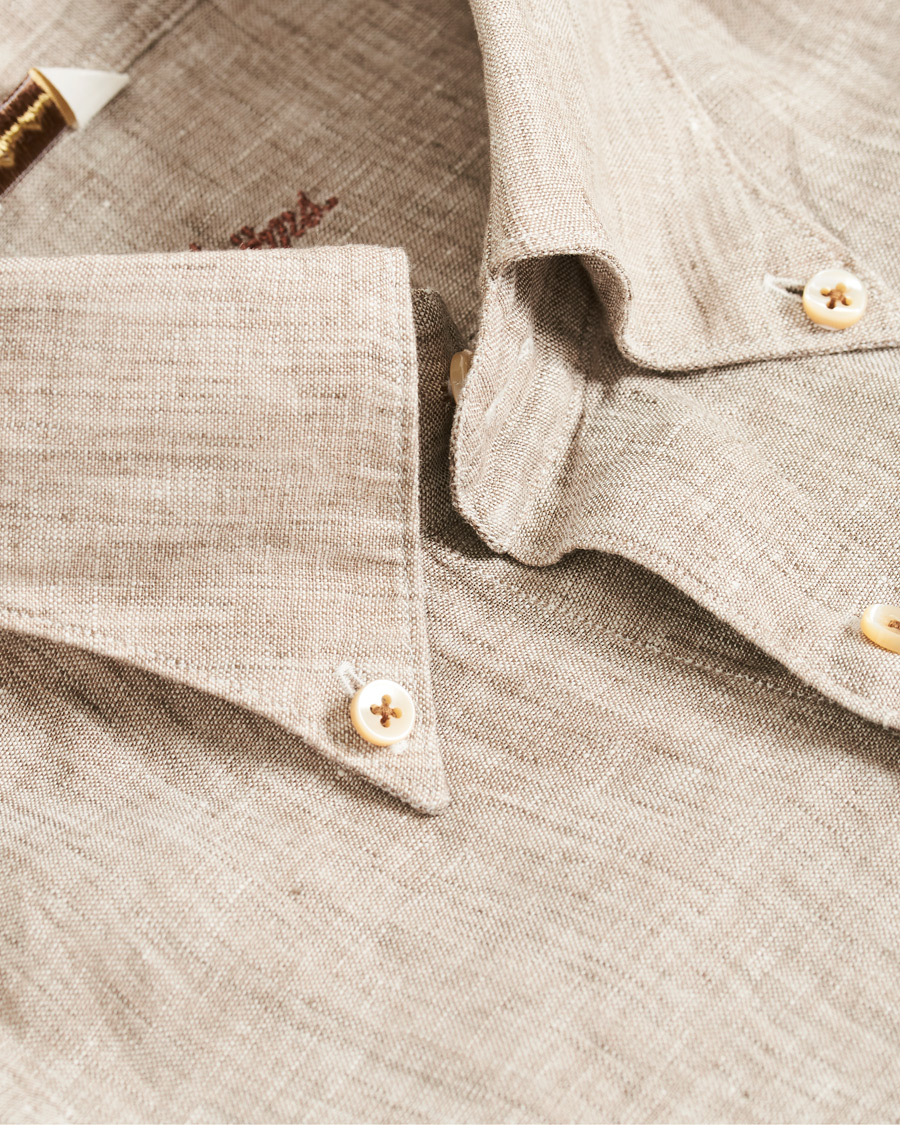 Homme | Chemises | Stenströms | Slimline Button Down Linen Shirt Beige