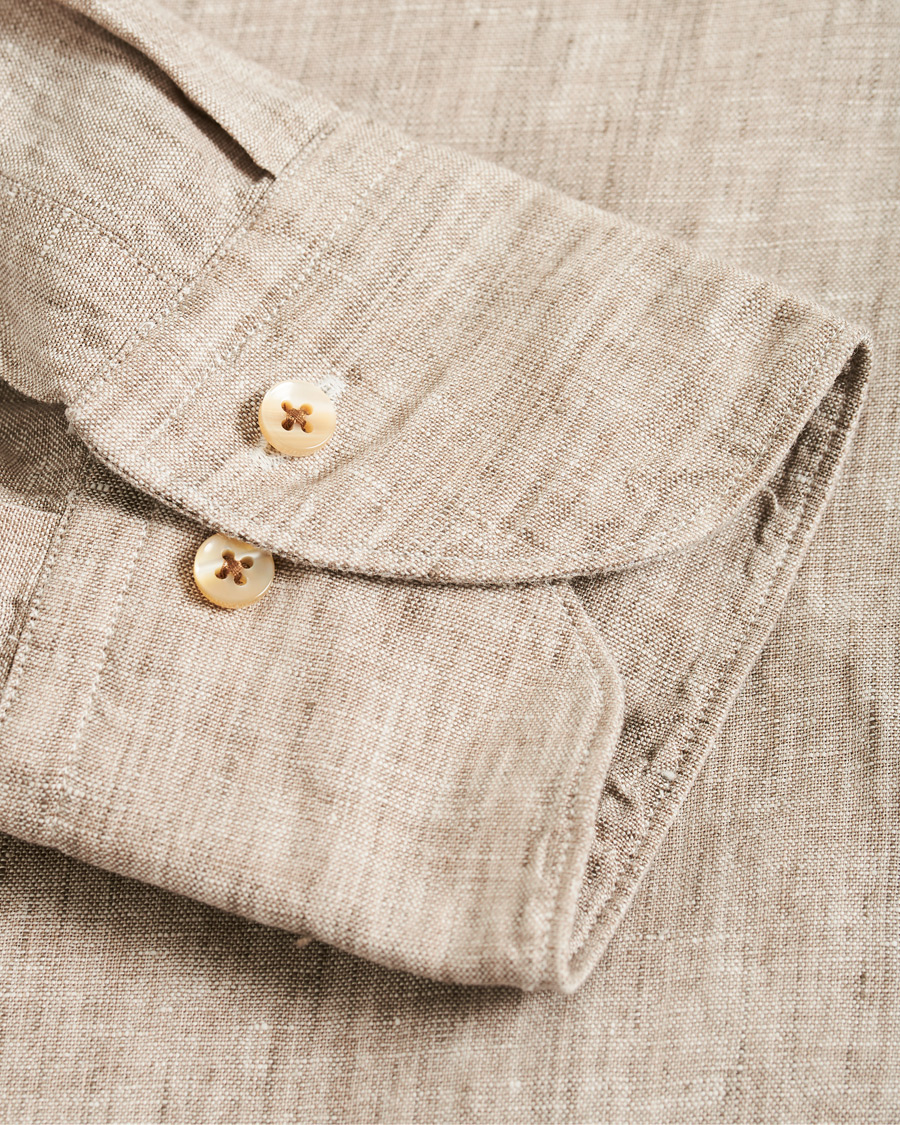 Homme | Chemises | Stenströms | Slimline Button Down Linen Shirt Beige