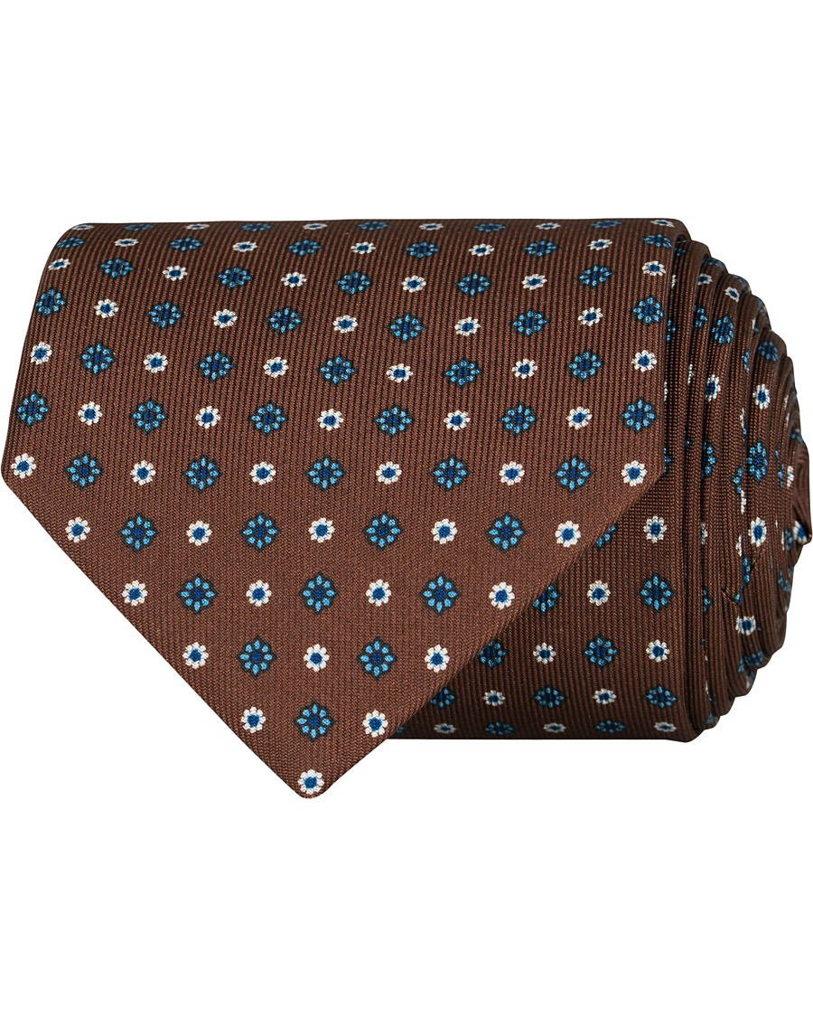 Homme | E. Marinella 3-Fold Printed Flower 8 cm Silk Tie Dark Brown | E. Marinella | 3-Fold Printed Flower 8 cm Silk Tie Dark Brown
