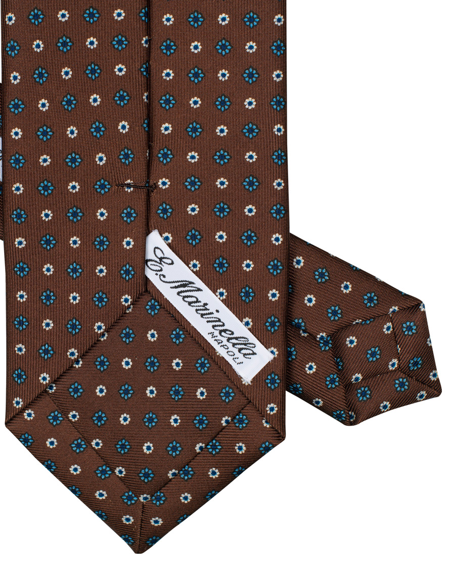 Homme | E. Marinella 3-Fold Printed Flower 8 cm Silk Tie Dark Brown | E. Marinella | 3-Fold Printed Flower 8 cm Silk Tie Dark Brown