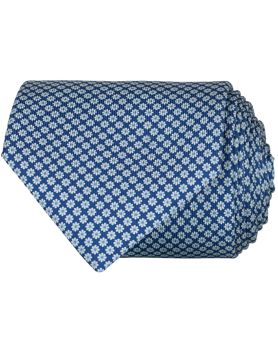 Homme | E. Marinella 3-Fold Printed Micro Flower 8 cm Silk Tie Dark Blue | E. Marinella | 3-Fold Printed Micro Flower 8 cm Silk Tie Dark Blue