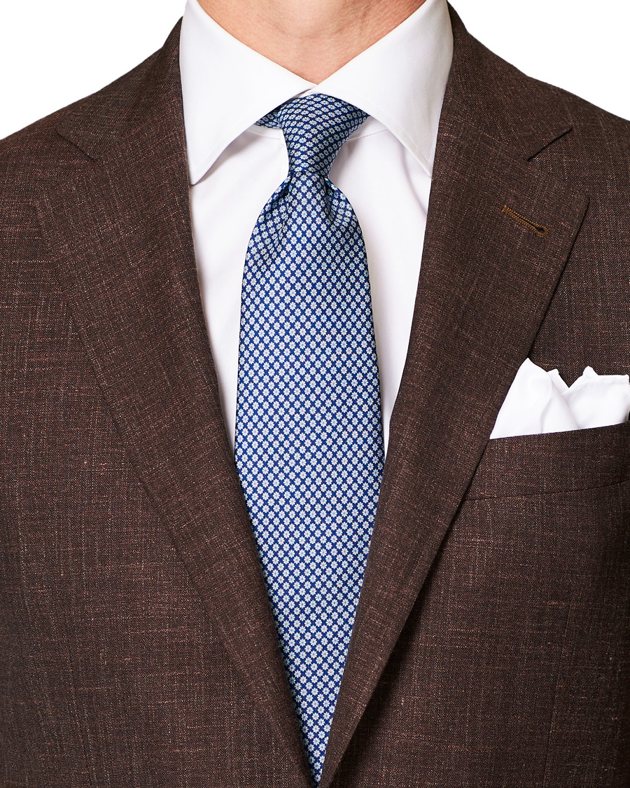 Homme | E. Marinella 3-Fold Printed Micro Flower 8 cm Silk Tie Dark Blue | E. Marinella | 3-Fold Printed Micro Flower 8 cm Silk Tie Dark Blue