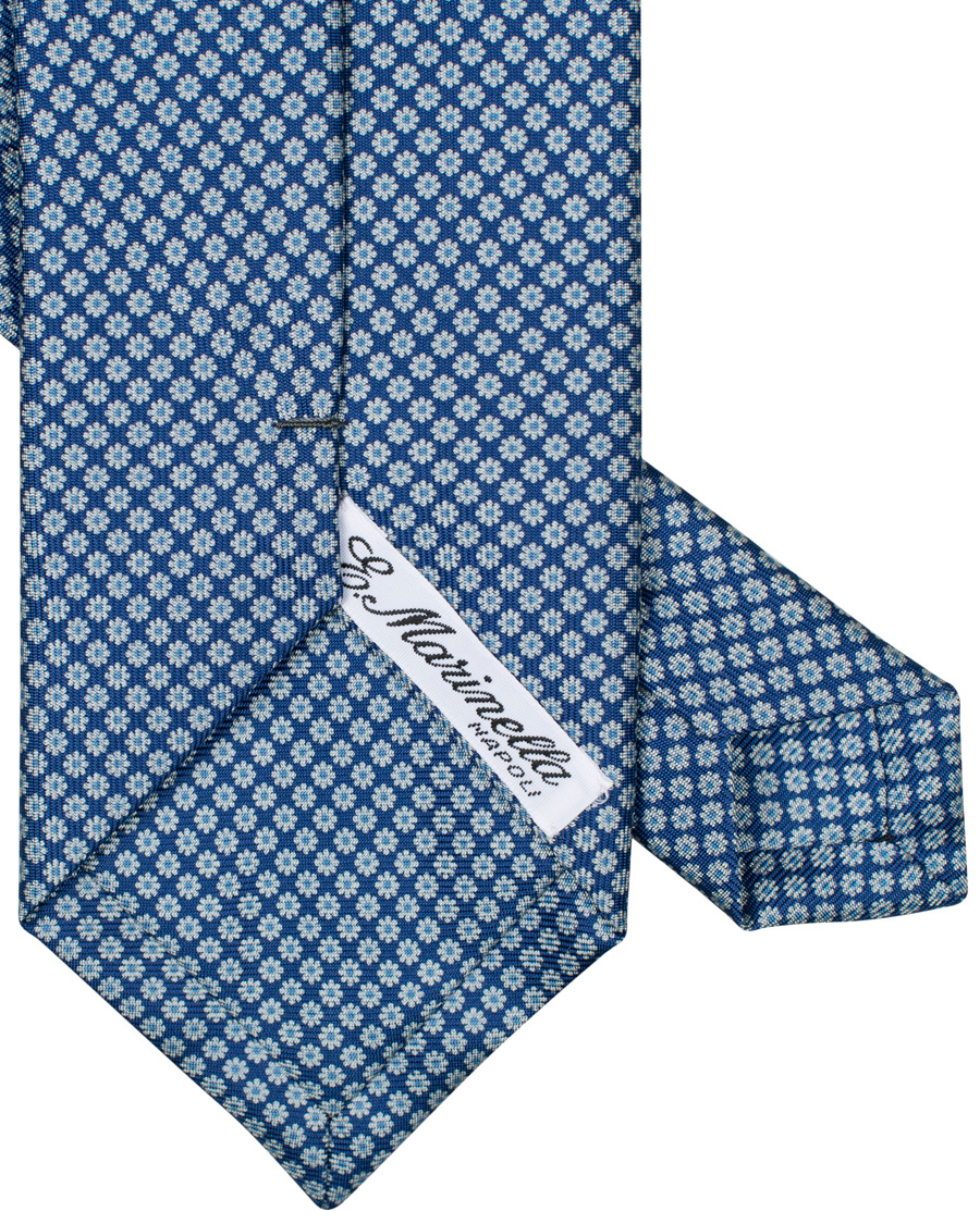 Homme | E. Marinella 3-Fold Printed Micro Flower 8 cm Silk Tie Dark Blue | E. Marinella | 3-Fold Printed Micro Flower 8 cm Silk Tie Dark Blue