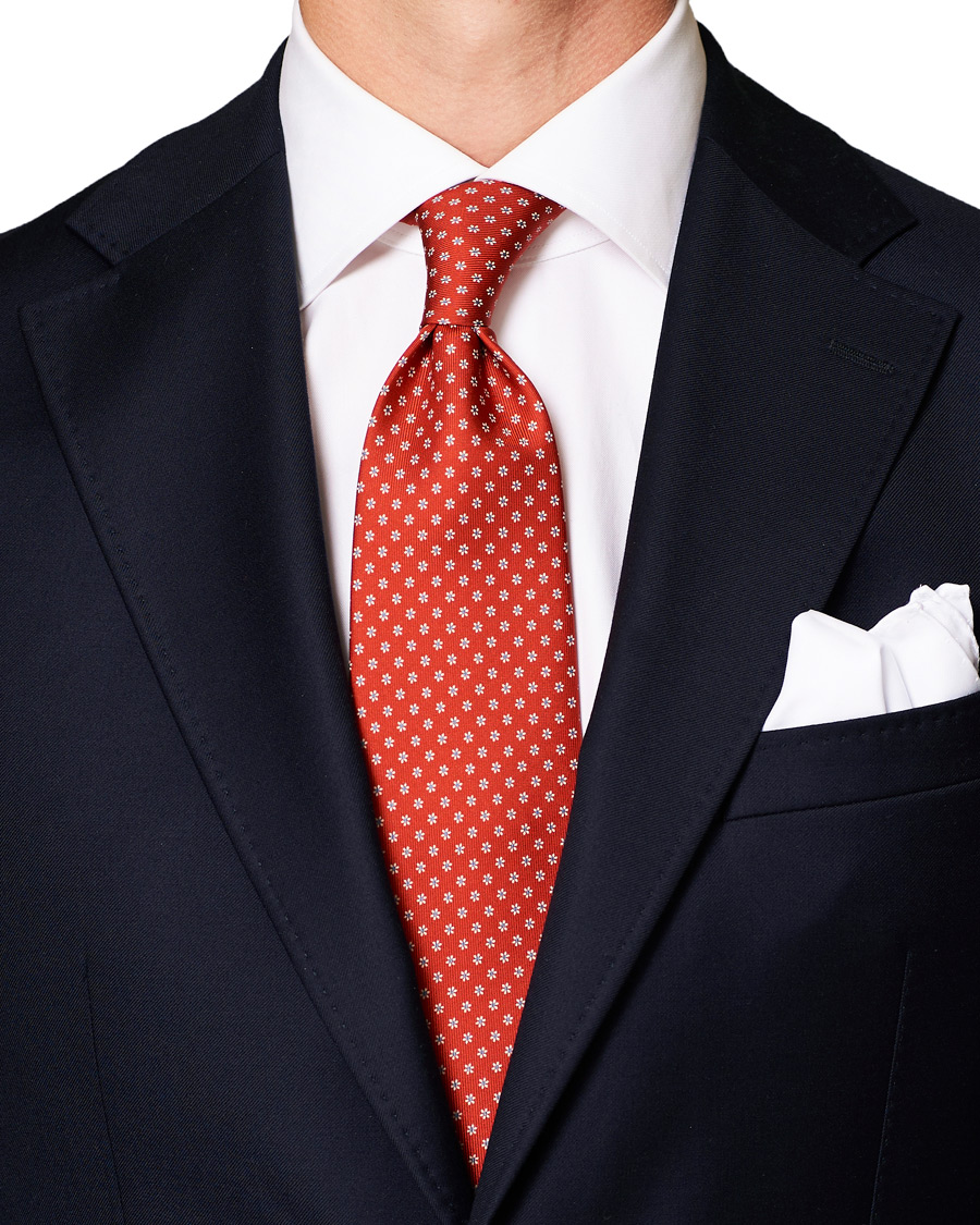 Homme | E. Marinella 3-Fold Printed Dots 8 cm Silk Tie Orange | E. Marinella | 3-Fold Printed Dots 8 cm Silk Tie Orange