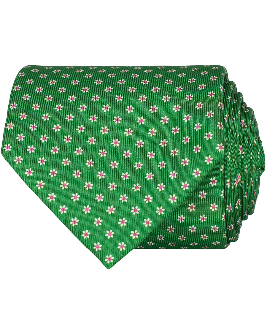 Homme | E. Marinella 3-Fold Printed Dots 8 cm Silk Tie Grass Green | E. Marinella | 3-Fold Printed Dots 8 cm Silk Tie Grass Green