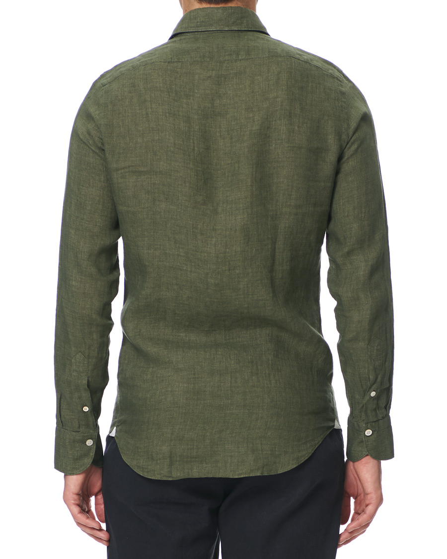 Homme | Chemises | Finamore Napoli | Tokyo Linen Pocket Sport Shirt Forest Green