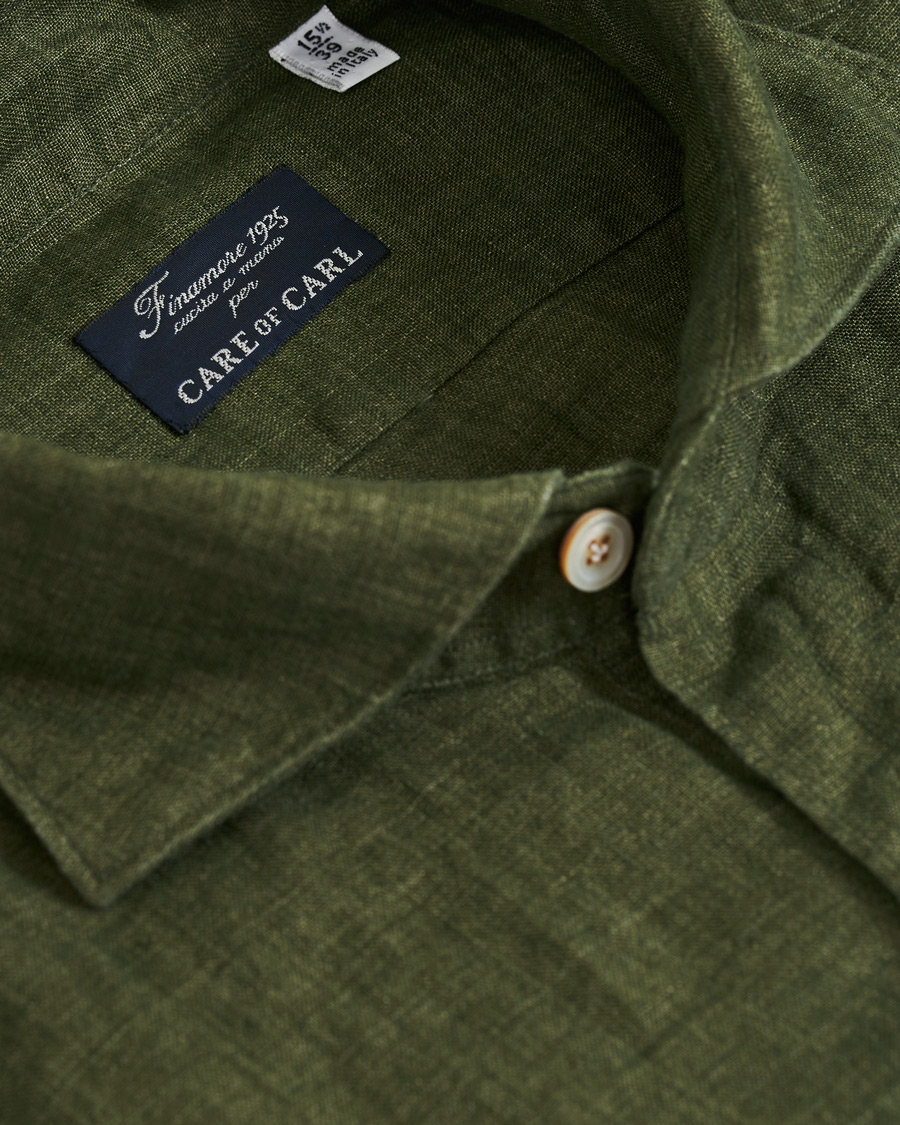 Homme | Chemises | Finamore Napoli | Tokyo Linen Pocket Sport Shirt Forest Green