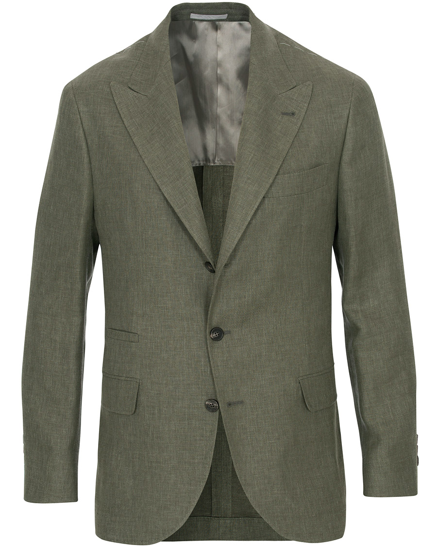 Homme | Blazers | Brunello Cucinelli | Linen Hopsack Peak Lapel Blazer Olive Green