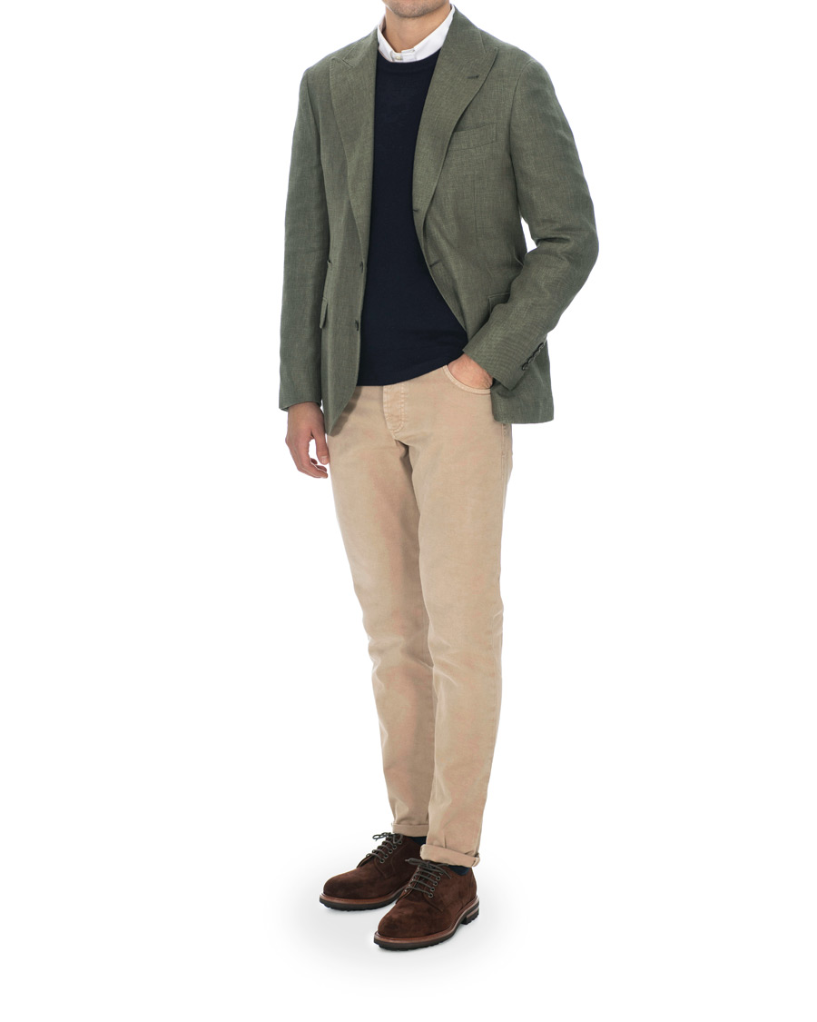 Homme | Blazers | Brunello Cucinelli | Linen Hopsack Peak Lapel Blazer Olive Green